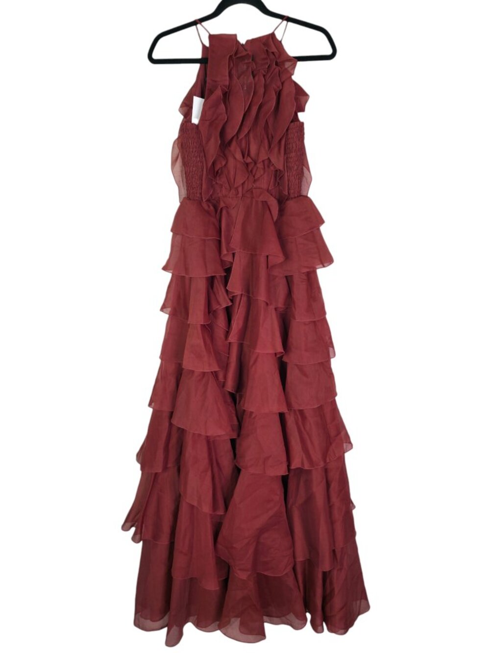 Aje Cleo Gown Rust Brown Orange Ruffle Chiffon Maxi Dress NWT Size AU 8 US 4 - Picture 8 of 13